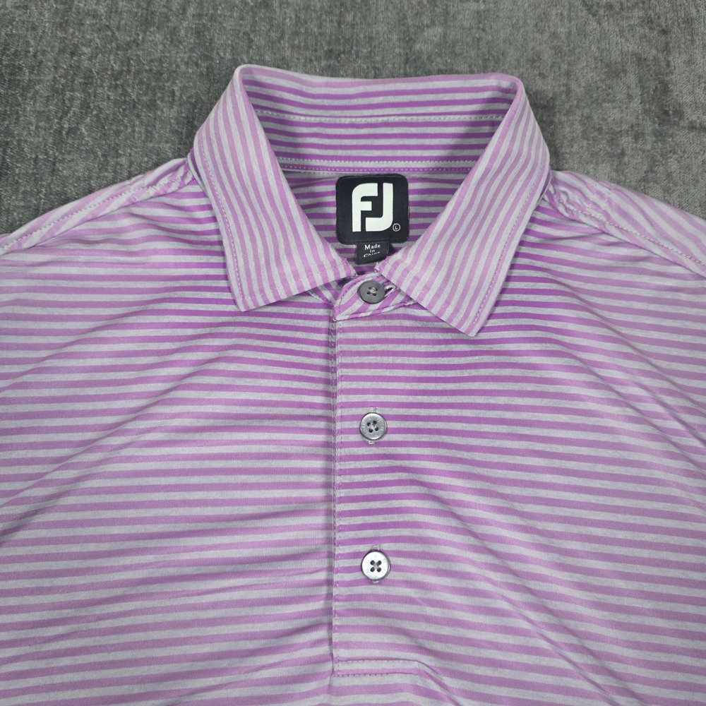 FootJoy FJ Golf Polo Mens Large Purple Striped Short Sleeve Performance Shirt